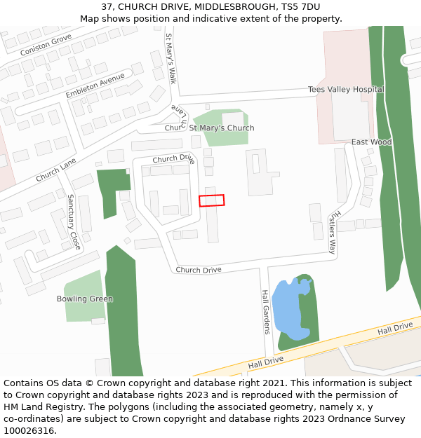 37, CHURCH DRIVE, MIDDLESBROUGH, TS5 7DU: Location map and indicative extent of plot