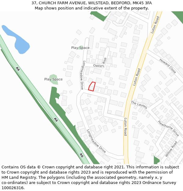 37, CHURCH FARM AVENUE, WILSTEAD, BEDFORD, MK45 3FA: Location map and indicative extent of plot