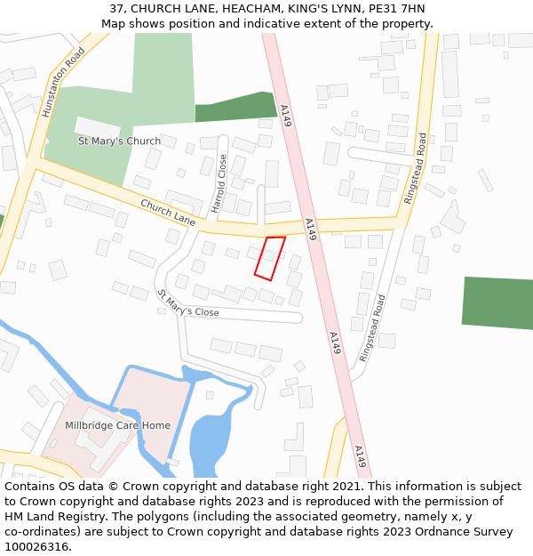 37, CHURCH LANE, HEACHAM, KING'S LYNN, PE31 7HN: Location map and indicative extent of plot