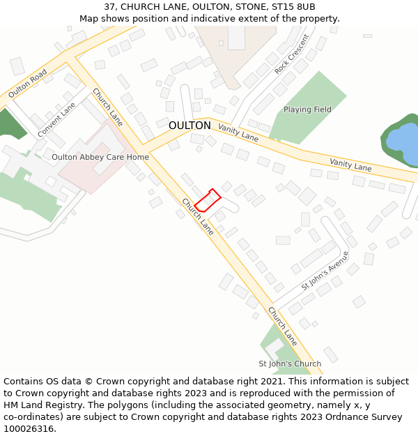 37, CHURCH LANE, OULTON, STONE, ST15 8UB: Location map and indicative extent of plot