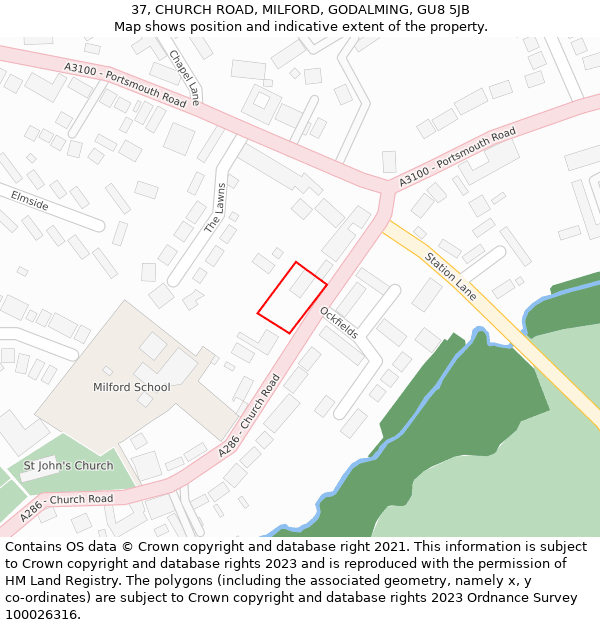 37, CHURCH ROAD, MILFORD, GODALMING, GU8 5JB: Location map and indicative extent of plot