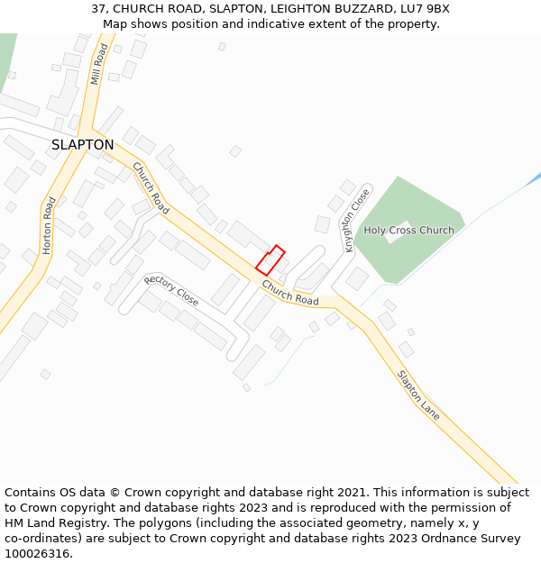 37, CHURCH ROAD, SLAPTON, LEIGHTON BUZZARD, LU7 9BX: Location map and indicative extent of plot