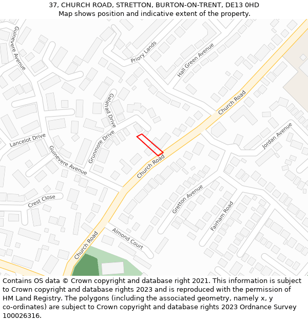 37, CHURCH ROAD, STRETTON, BURTON-ON-TRENT, DE13 0HD: Location map and indicative extent of plot