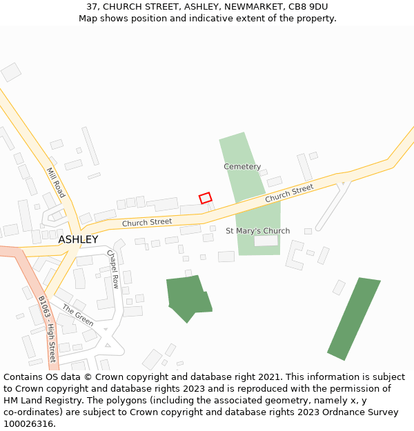 37, CHURCH STREET, ASHLEY, NEWMARKET, CB8 9DU: Location map and indicative extent of plot