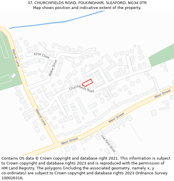 37, CHURCHFIELDS ROAD, FOLKINGHAM, SLEAFORD, NG34 0TR: Location map and indicative extent of plot