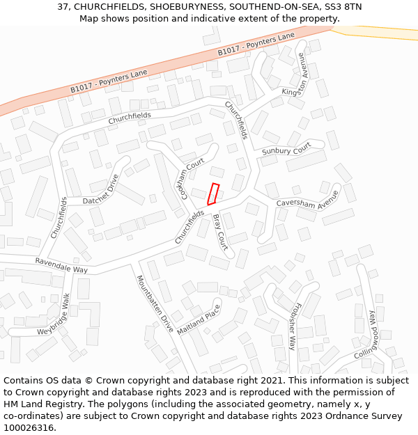 37, CHURCHFIELDS, SHOEBURYNESS, SOUTHEND-ON-SEA, SS3 8TN: Location map and indicative extent of plot