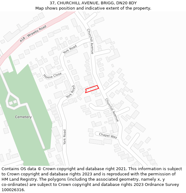 37, CHURCHILL AVENUE, BRIGG, DN20 8DY: Location map and indicative extent of plot