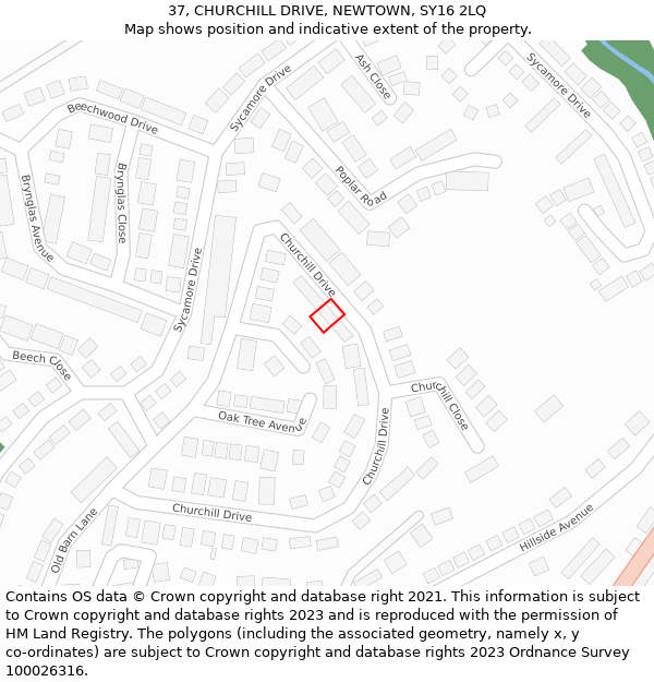 37, CHURCHILL DRIVE, NEWTOWN, SY16 2LQ: Location map and indicative extent of plot