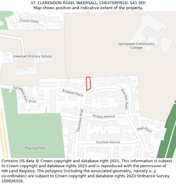 37, CLARENDON ROAD, INKERSALL, CHESTERFIELD, S43 3EH: Location map and indicative extent of plot