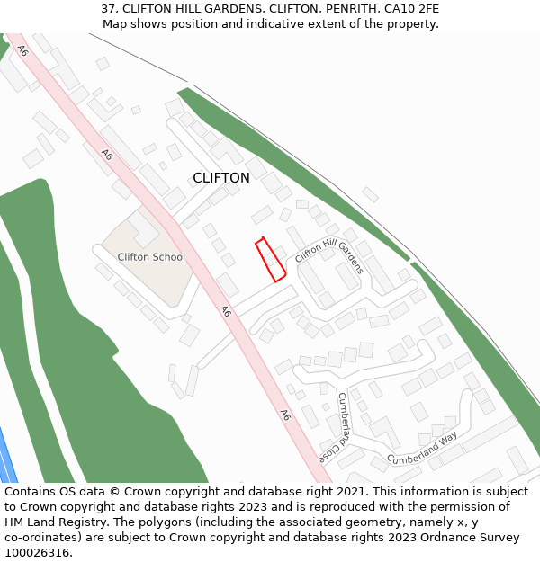 37, CLIFTON HILL GARDENS, CLIFTON, PENRITH, CA10 2FE: Location map and indicative extent of plot