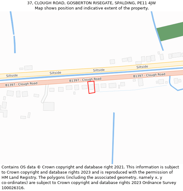 37, CLOUGH ROAD, GOSBERTON RISEGATE, SPALDING, PE11 4JW: Location map and indicative extent of plot