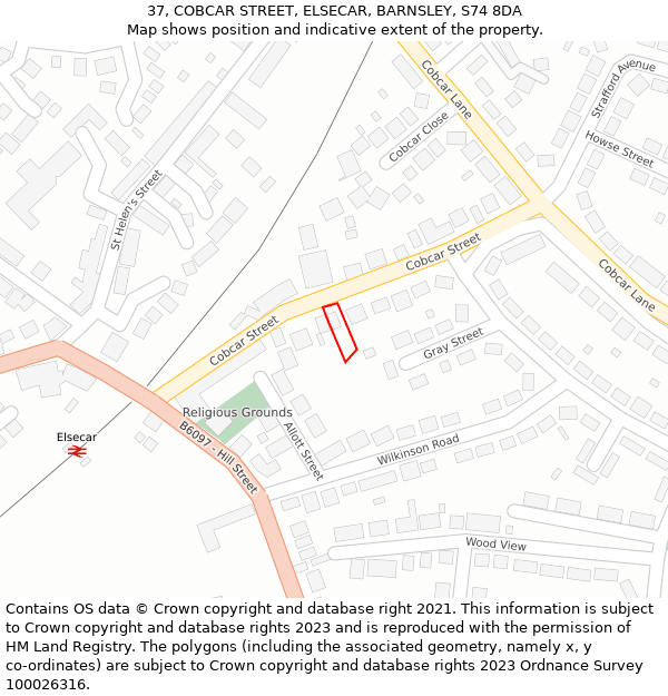 37, COBCAR STREET, ELSECAR, BARNSLEY, S74 8DA: Location map and indicative extent of plot