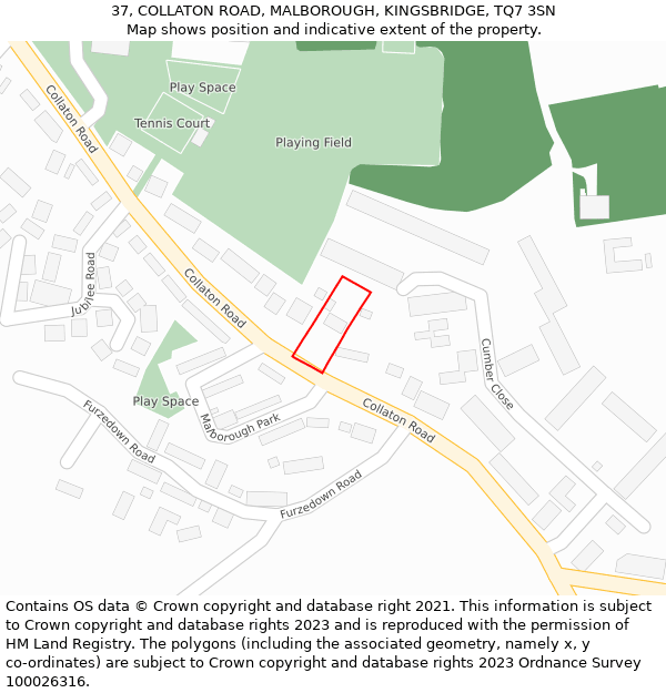 37, COLLATON ROAD, MALBOROUGH, KINGSBRIDGE, TQ7 3SN: Location map and indicative extent of plot