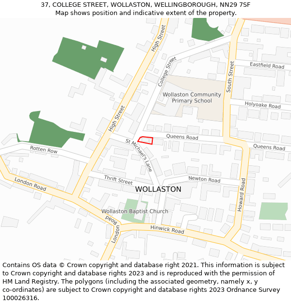 37, COLLEGE STREET, WOLLASTON, WELLINGBOROUGH, NN29 7SF: Location map and indicative extent of plot