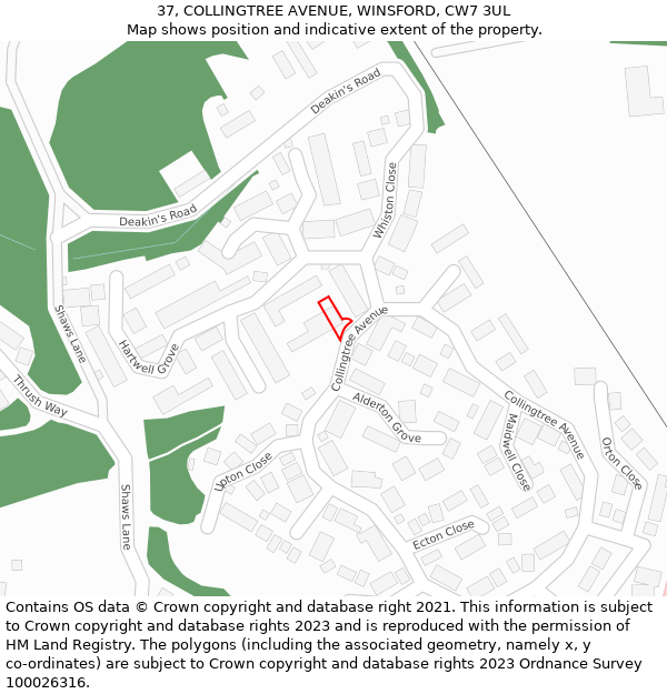 37, COLLINGTREE AVENUE, WINSFORD, CW7 3UL: Location map and indicative extent of plot