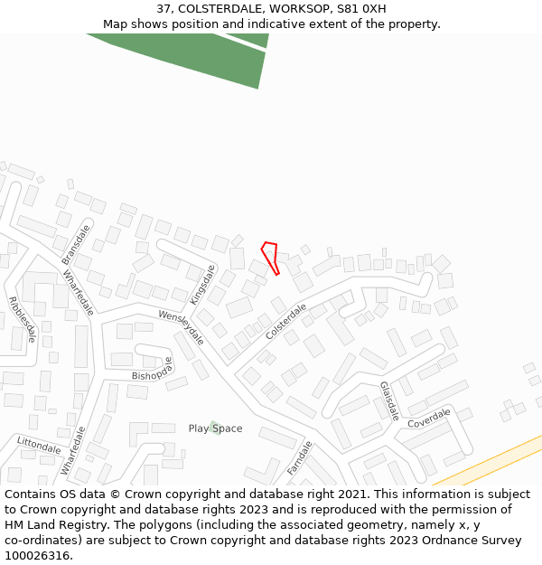 37, COLSTERDALE, WORKSOP, S81 0XH: Location map and indicative extent of plot