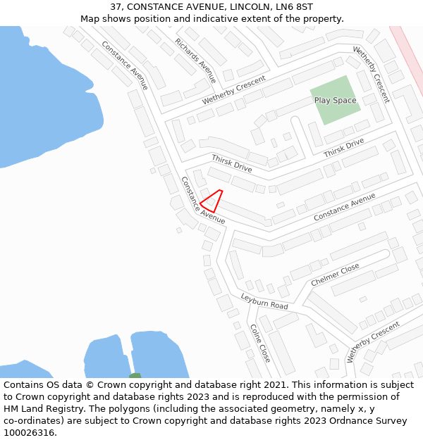 37, CONSTANCE AVENUE, LINCOLN, LN6 8ST: Location map and indicative extent of plot