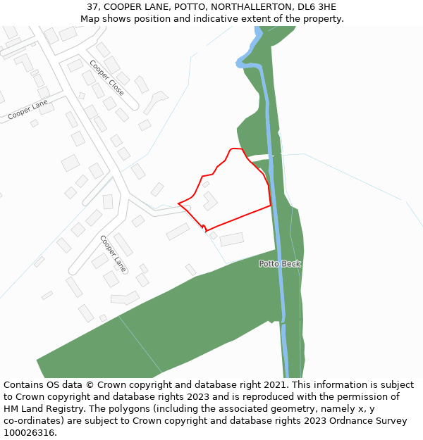 37, COOPER LANE, POTTO, NORTHALLERTON, DL6 3HE: Location map and indicative extent of plot