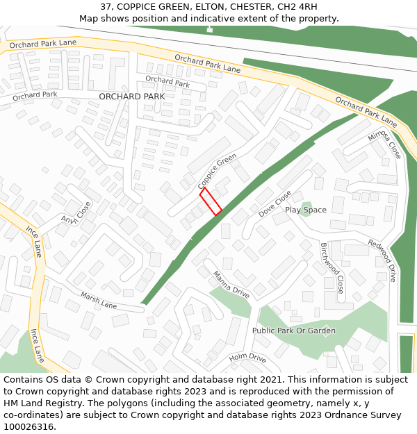 37, COPPICE GREEN, ELTON, CHESTER, CH2 4RH: Location map and indicative extent of plot