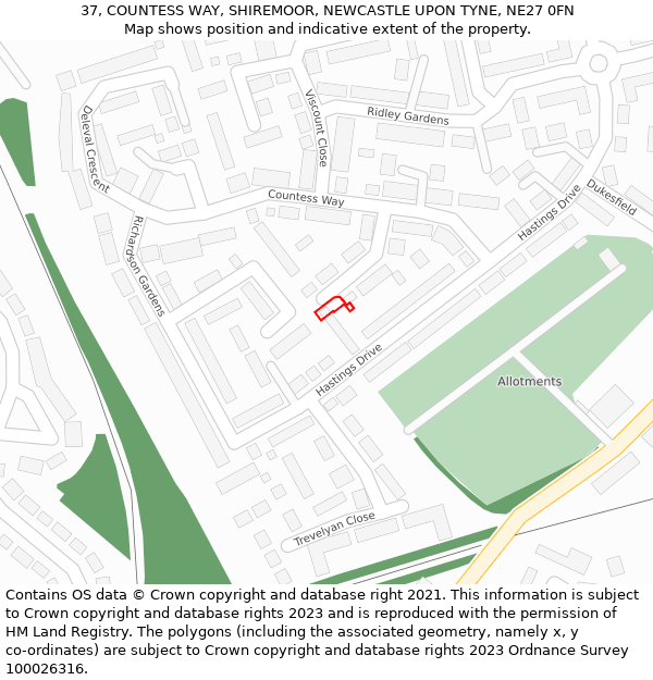 37, COUNTESS WAY, SHIREMOOR, NEWCASTLE UPON TYNE, NE27 0FN: Location map and indicative extent of plot