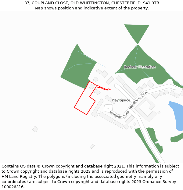 37, COUPLAND CLOSE, OLD WHITTINGTON, CHESTERFIELD, S41 9TB: Location map and indicative extent of plot