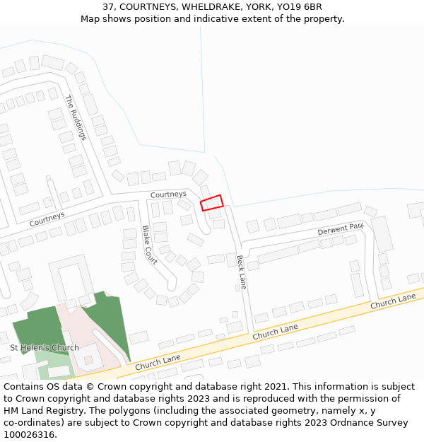 37, COURTNEYS, WHELDRAKE, YORK, YO19 6BR: Location map and indicative extent of plot