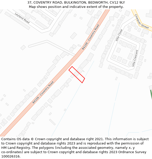 37, COVENTRY ROAD, BULKINGTON, BEDWORTH, CV12 9LY: Location map and indicative extent of plot