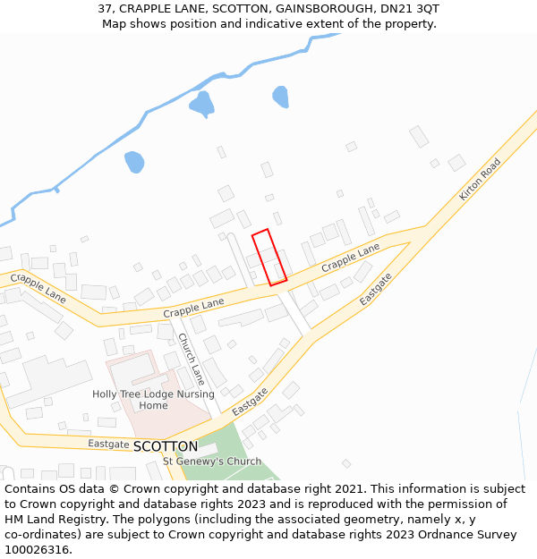 37, CRAPPLE LANE, SCOTTON, GAINSBOROUGH, DN21 3QT: Location map and indicative extent of plot