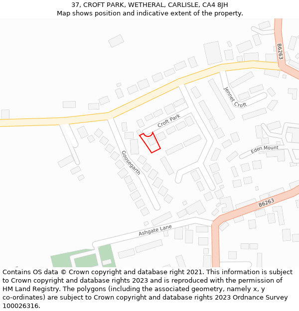 37, CROFT PARK, WETHERAL, CARLISLE, CA4 8JH: Location map and indicative extent of plot