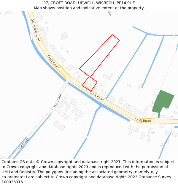 37, CROFT ROAD, UPWELL, WISBECH, PE14 9HE: Location map and indicative extent of plot