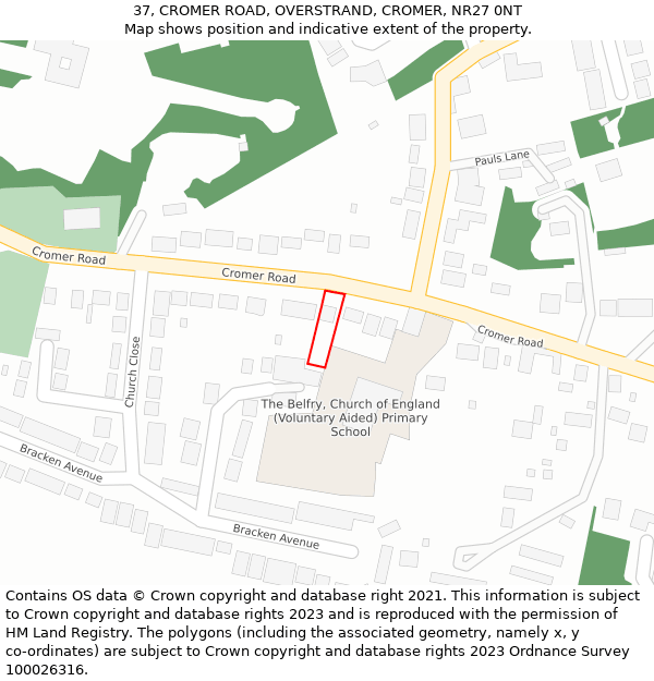 37, CROMER ROAD, OVERSTRAND, CROMER, NR27 0NT: Location map and indicative extent of plot