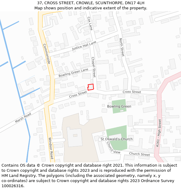 37, CROSS STREET, CROWLE, SCUNTHORPE, DN17 4LH: Location map and indicative extent of plot