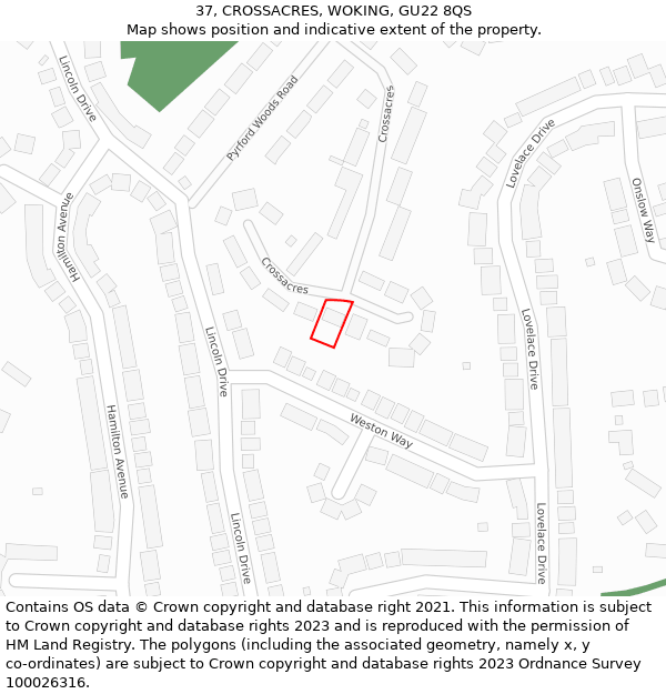 37, CROSSACRES, WOKING, GU22 8QS: Location map and indicative extent of plot