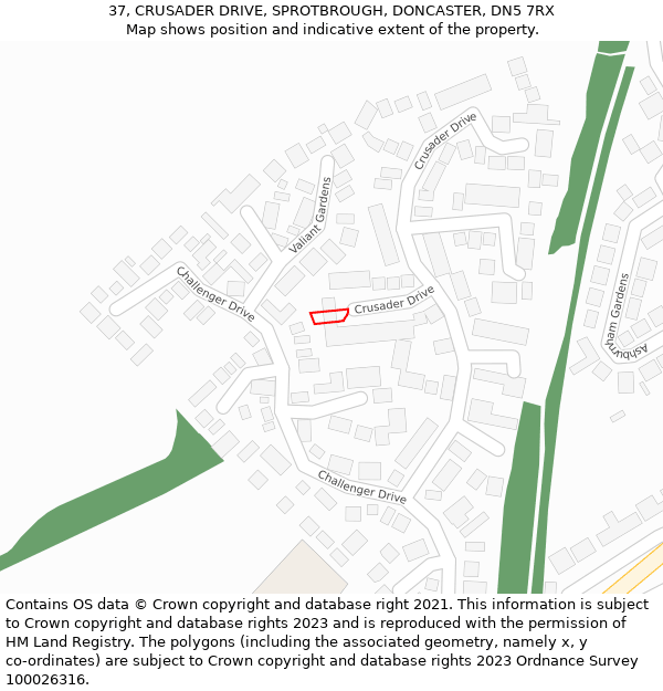 37, CRUSADER DRIVE, SPROTBROUGH, DONCASTER, DN5 7RX: Location map and indicative extent of plot