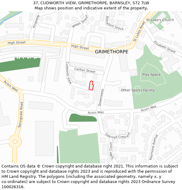 37, CUDWORTH VIEW, GRIMETHORPE, BARNSLEY, S72 7LW: Location map and indicative extent of plot