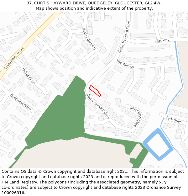 37, CURTIS HAYWARD DRIVE, QUEDGELEY, GLOUCESTER, GL2 4WJ: Location map and indicative extent of plot