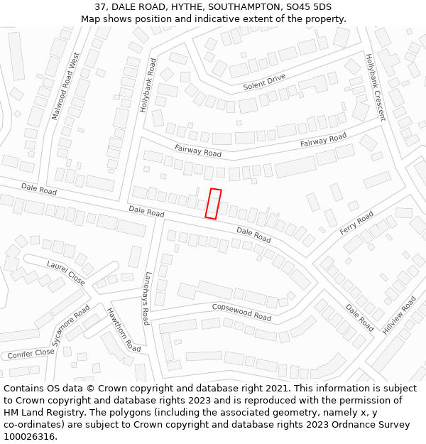 37, DALE ROAD, HYTHE, SOUTHAMPTON, SO45 5DS: Location map and indicative extent of plot