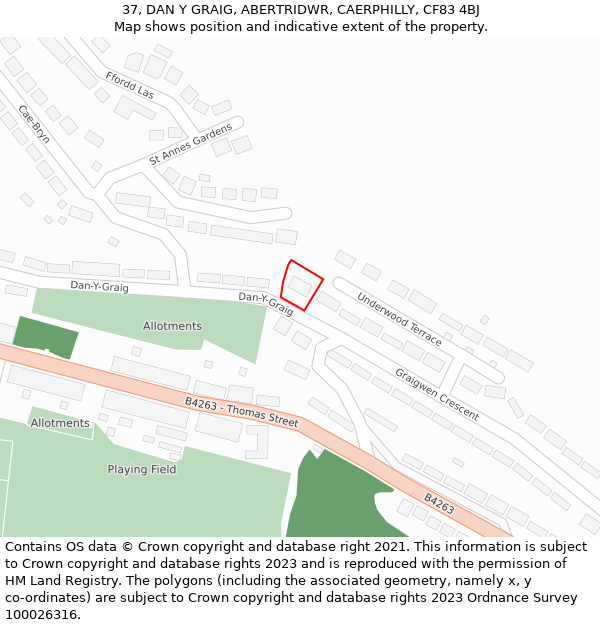 37, DAN Y GRAIG, ABERTRIDWR, CAERPHILLY, CF83 4BJ: Location map and indicative extent of plot