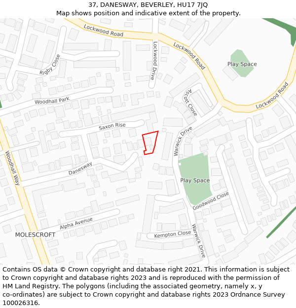 37, DANESWAY, BEVERLEY, HU17 7JQ: Location map and indicative extent of plot