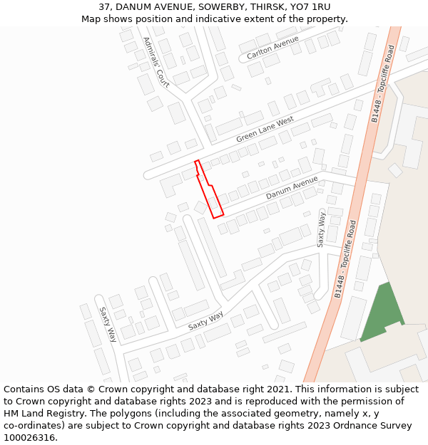 37, DANUM AVENUE, SOWERBY, THIRSK, YO7 1RU: Location map and indicative extent of plot