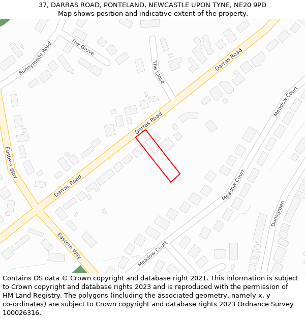 37, DARRAS ROAD, PONTELAND, NEWCASTLE UPON TYNE, NE20 9PD: Location map and indicative extent of plot