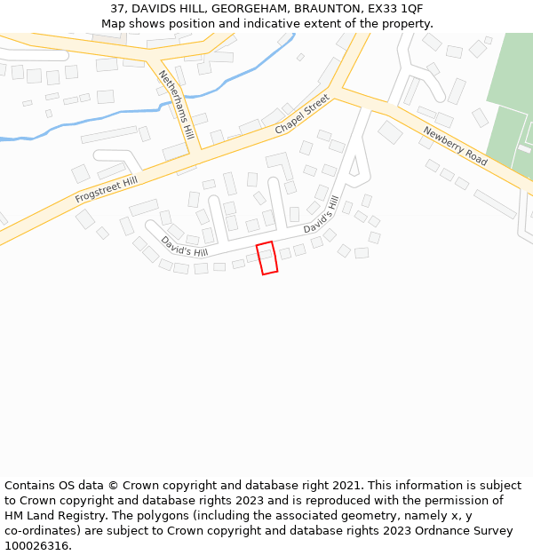 37, DAVIDS HILL, GEORGEHAM, BRAUNTON, EX33 1QF: Location map and indicative extent of plot