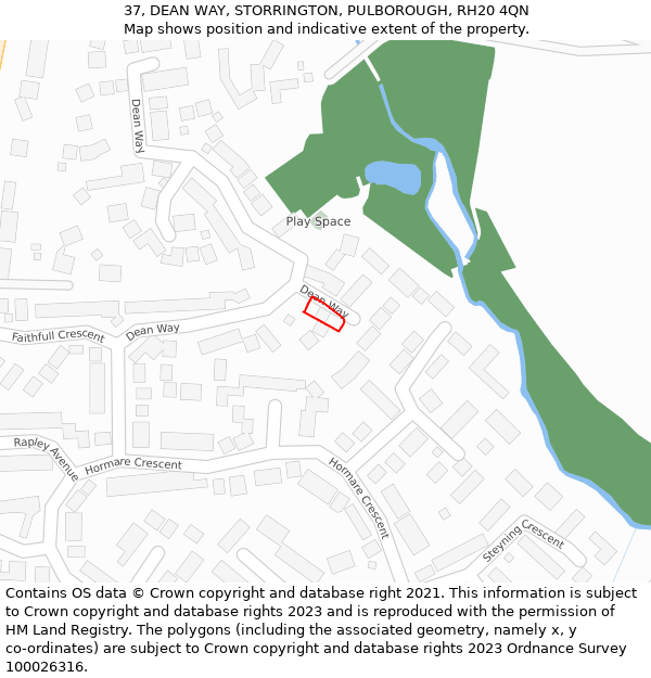 37, DEAN WAY, STORRINGTON, PULBOROUGH, RH20 4QN: Location map and indicative extent of plot