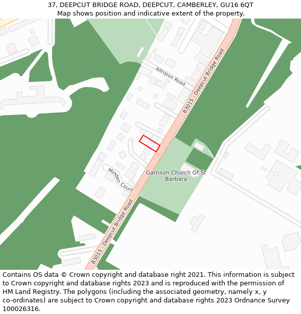 37, DEEPCUT BRIDGE ROAD, DEEPCUT, CAMBERLEY, GU16 6QT: Location map and indicative extent of plot
