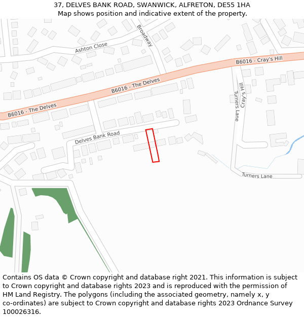 37, DELVES BANK ROAD, SWANWICK, ALFRETON, DE55 1HA: Location map and indicative extent of plot