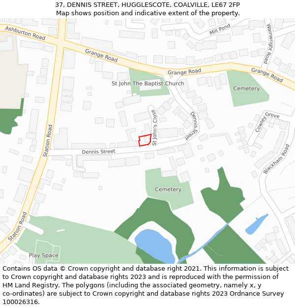 37, DENNIS STREET, HUGGLESCOTE, COALVILLE, LE67 2FP: Location map and indicative extent of plot
