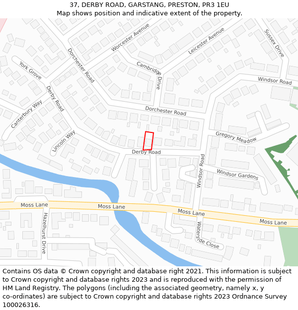 37, DERBY ROAD, GARSTANG, PRESTON, PR3 1EU: Location map and indicative extent of plot