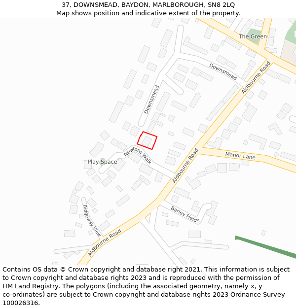 37, DOWNSMEAD, BAYDON, MARLBOROUGH, SN8 2LQ: Location map and indicative extent of plot