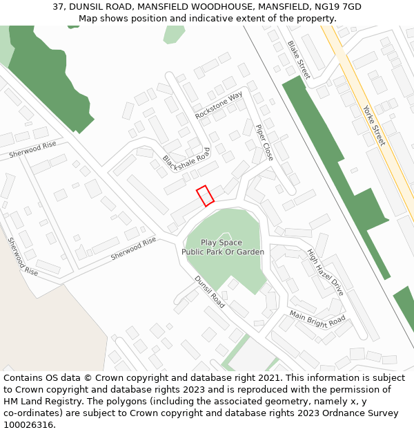 37, DUNSIL ROAD, MANSFIELD WOODHOUSE, MANSFIELD, NG19 7GD: Location map and indicative extent of plot