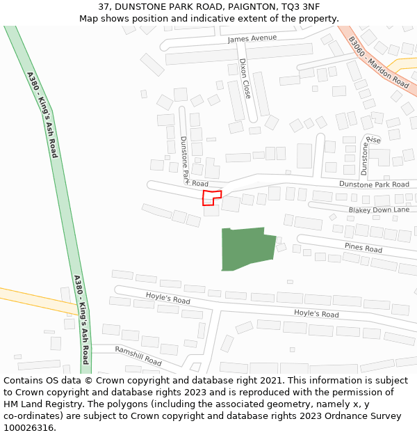 37, DUNSTONE PARK ROAD, PAIGNTON, TQ3 3NF: Location map and indicative extent of plot
